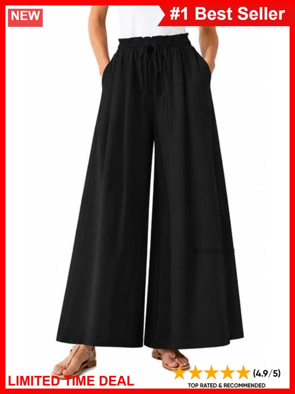 Women's Wide Leg Palazzo Pants Flowy High Rise Drawstring Casual